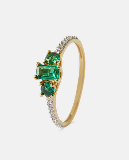 Anillo de oro con diamante y esmeralda 18KT